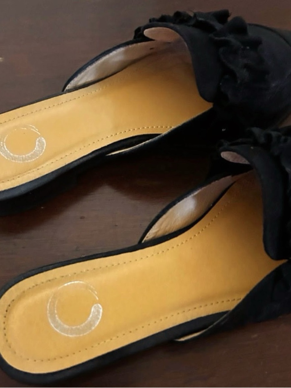 Black Ruffle Pointed-Toe Slip-On Mules - Picture 3 of 3